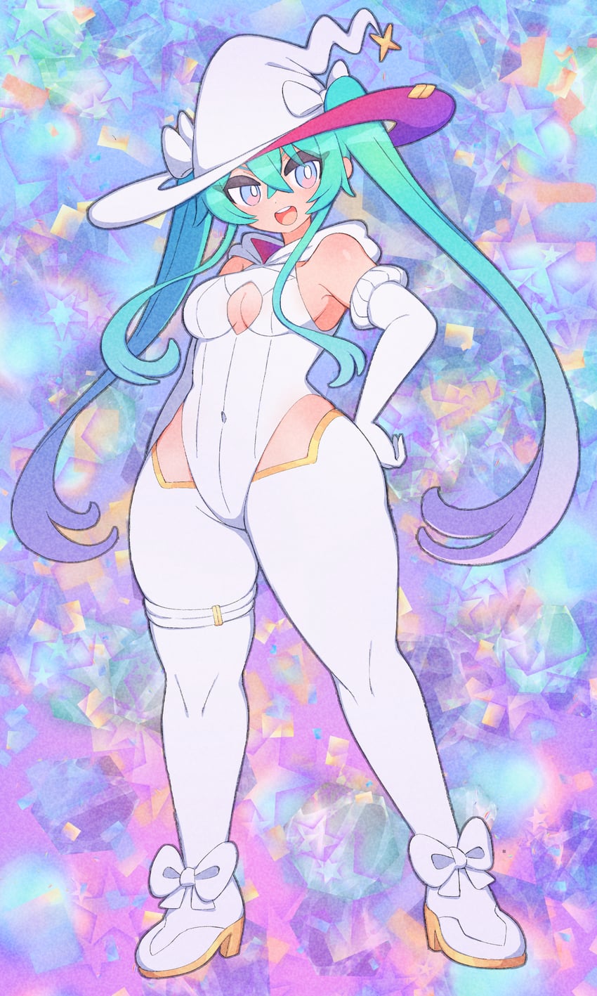hatsune miku and racing miku (vocaloid and 1 more) drawn by nishitin