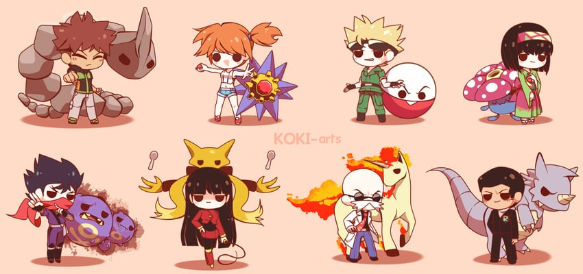 misty, charizard, sabrina, erika, brock, and 12 more (pokemon and 3 more) drawn by koki_arts