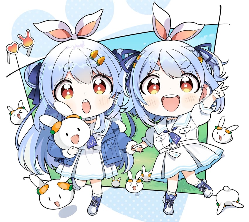 usada pekora and pekomon (hololive) drawn by hutaba_haru