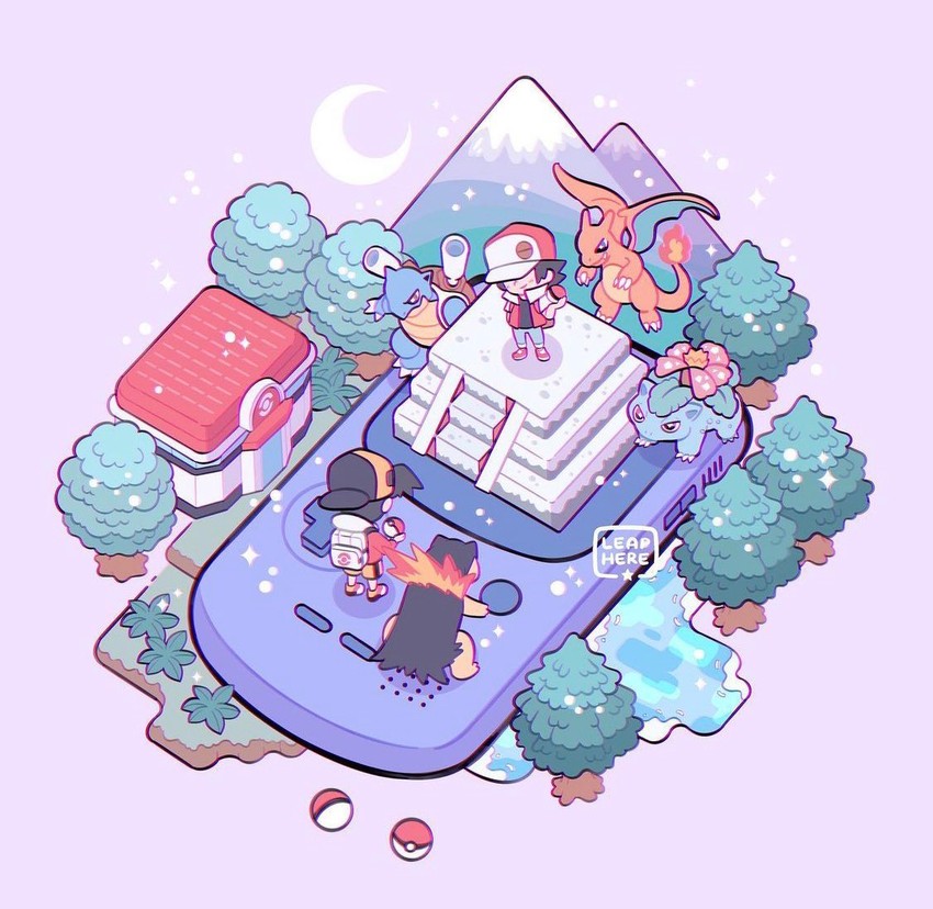 red, ethan, charizard, venusaur, typhlosion, and 1 more (pokemon and 1 more) drawn by leaphere