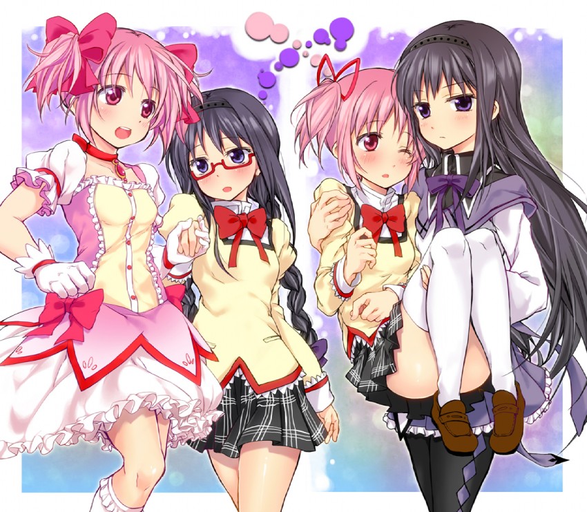 akemi homura and kaname madoka (mahou shoujo madoka magica) drawn by tsujigiri
