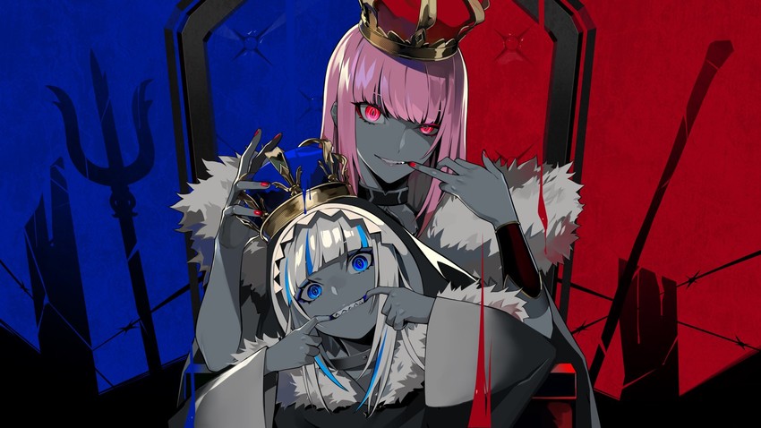 gawr gura and mori calliope (hololive and 3 more) drawn by lam_(ramdayo)
