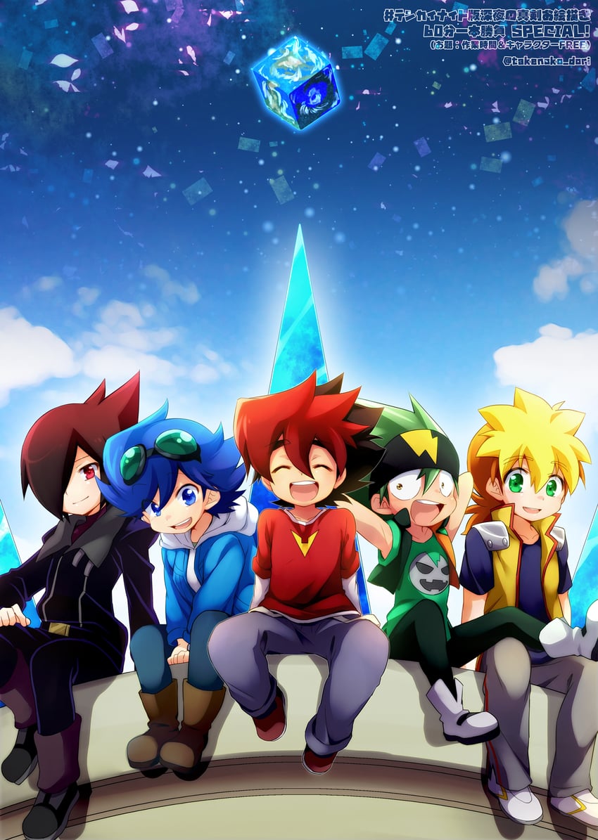 kameyama tokusa, inukai gen, mason chooki, guren nash, and ceylan jones (tenkai knights) drawn by take_no_ko