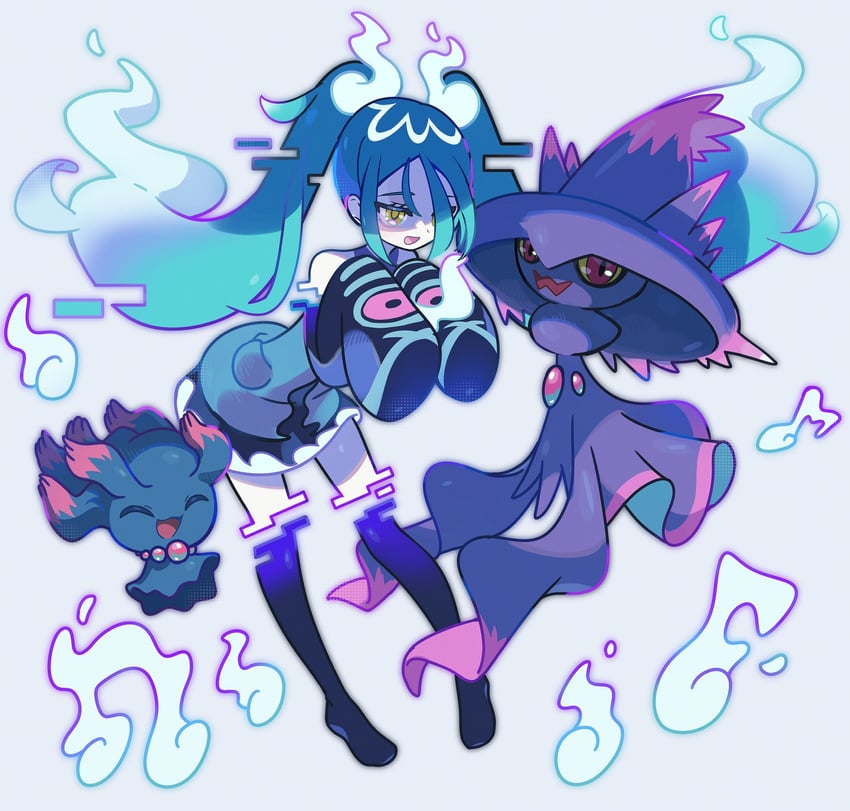 hatsune miku, mismagius, misdreavus, and ghost miku (pokemon and 2 more) drawn by fuinagi_(huyuu_mm)