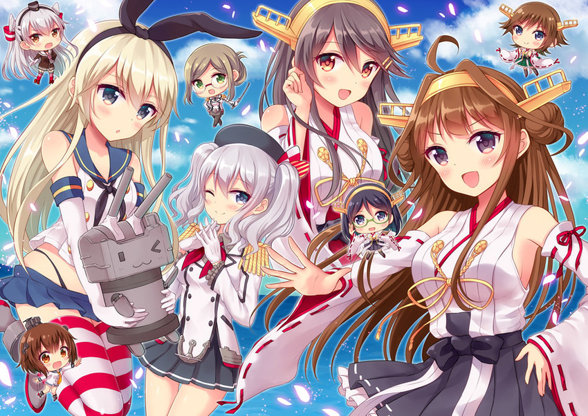 shimakaze, kongou, haruna, kashima, amatsukaze, and 9 more (kantai collection) drawn by sato_ame