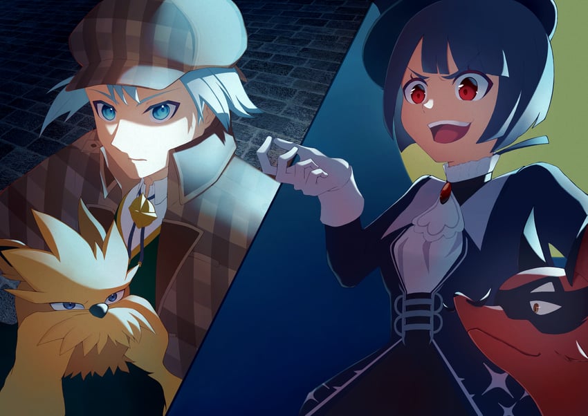 steven stone, zinnia, stoutland, and thievul (pokemon and 1 more) drawn by yuha_(donkarasu03)