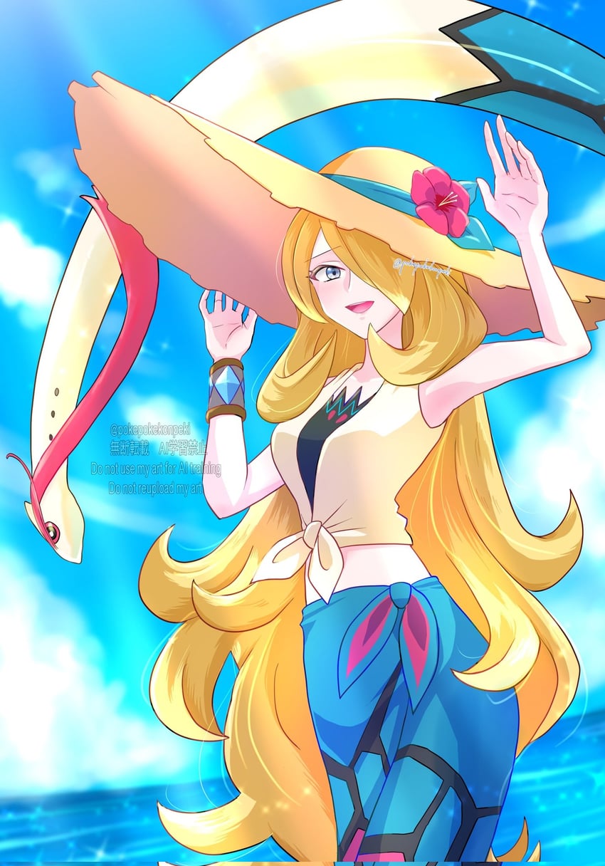 cynthia and milotic (pokemon and 1 more) drawn by pokepokekonpeki