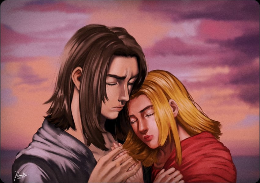 eren yeager and krista lenz (shingeki no kyojin) drawn by haenulie