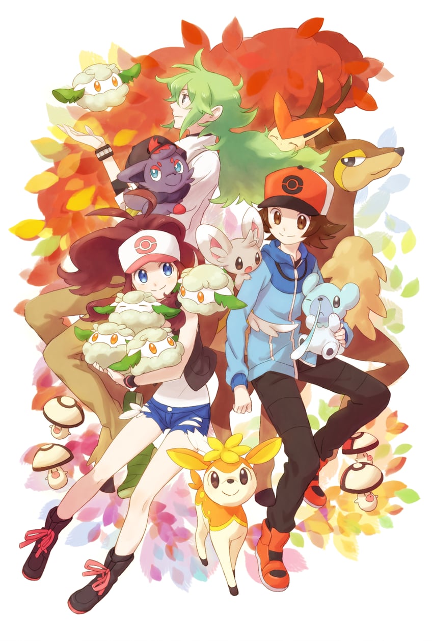 hilda, hilbert, n, zorua, minccino, and 6 more (pokemon and 1 more) drawn by yukigi