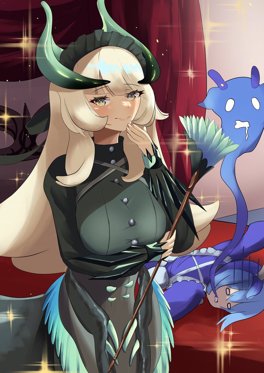 laundry dragonmaid and chamber dragonmaid (yu-gi-oh!) drawn by arerex