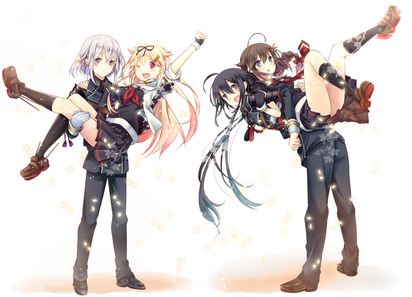 shigure, yuudachi, shigure kai ni, yuudachi kai ni, namazuo toushirou, and 1 more (kantai collection and 1 more) drawn by kuro_(pixiv213382)
