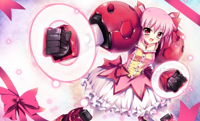 kaname madoka, gundam age-1, and gundam age-1 titus (mahou shoujo madoka magica and 2 more) drawn by raiou