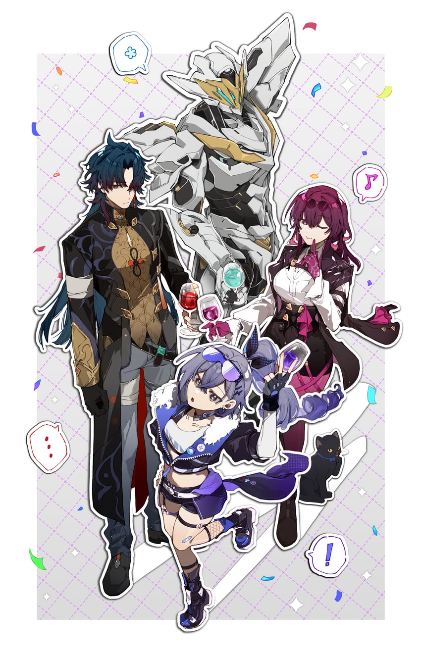 kafka, silver wolf, blade, and sam (honkai and 1 more) drawn by kradebii