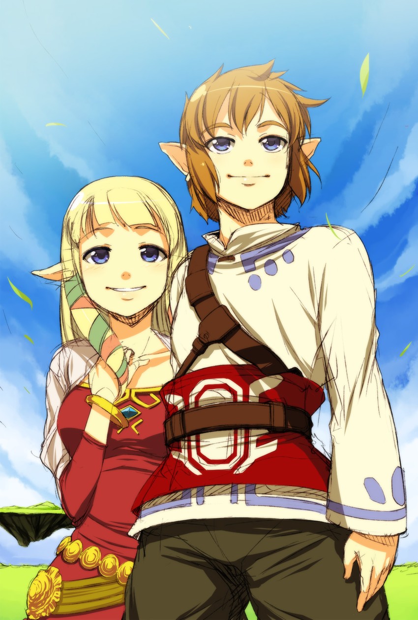 link and princess zelda (the legend of zelda and 1 more) drawn by onija_tarou