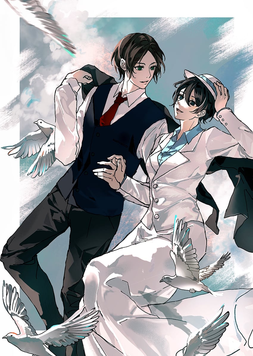 mikasa ackerman and eren yeager (shingeki no kyojin) drawn by zhuse_fuxianqing