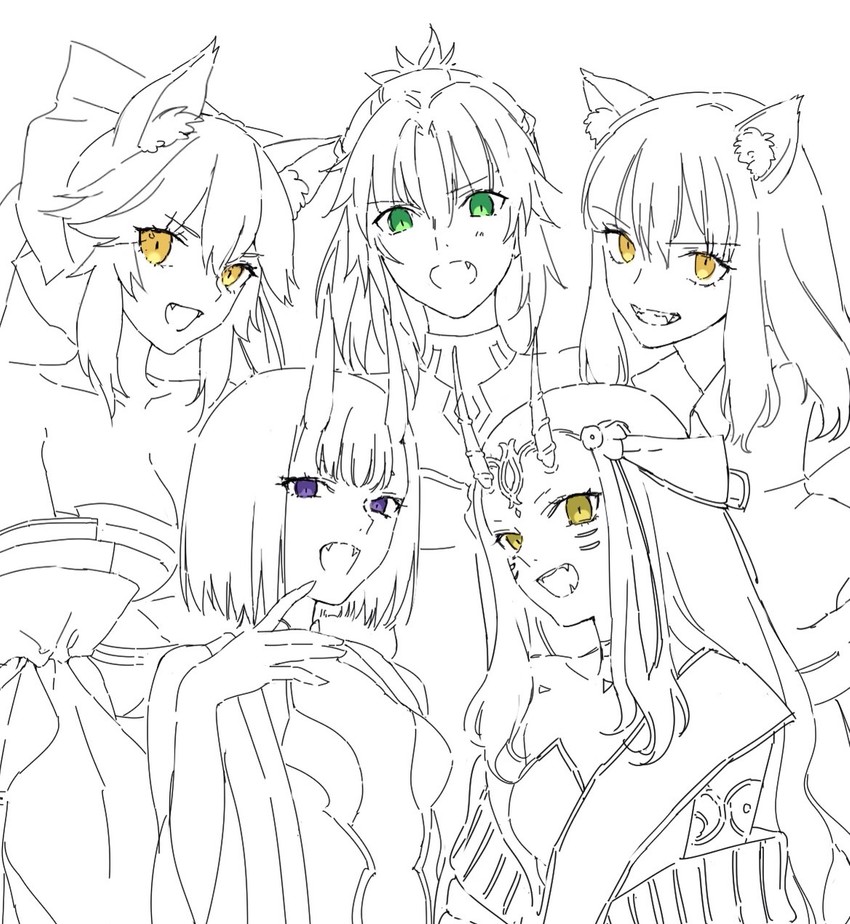 tamamo, shuten douji, tamamo no mae, mordred, ibaraki douji, and 1 more (fate and 5 more) drawn by nipi27