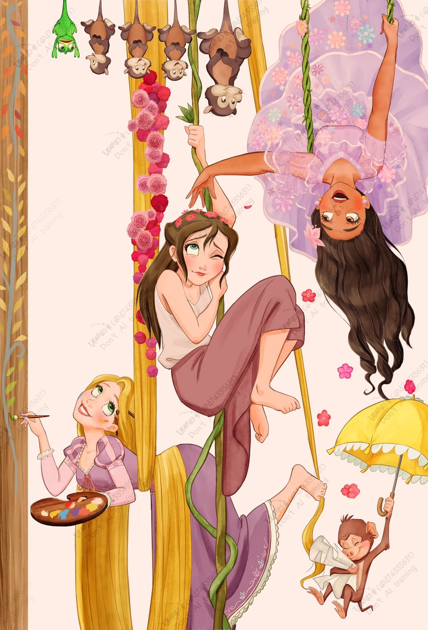 rapunzel, isabela madrigal, jane porter, and pascal (tangled and 2 more) drawn by d74335631