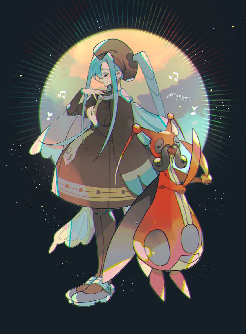 hatsune miku, bug miku, and kricketune (pokemon and 2 more) drawn by kawasaki_(kwsk_8765)
