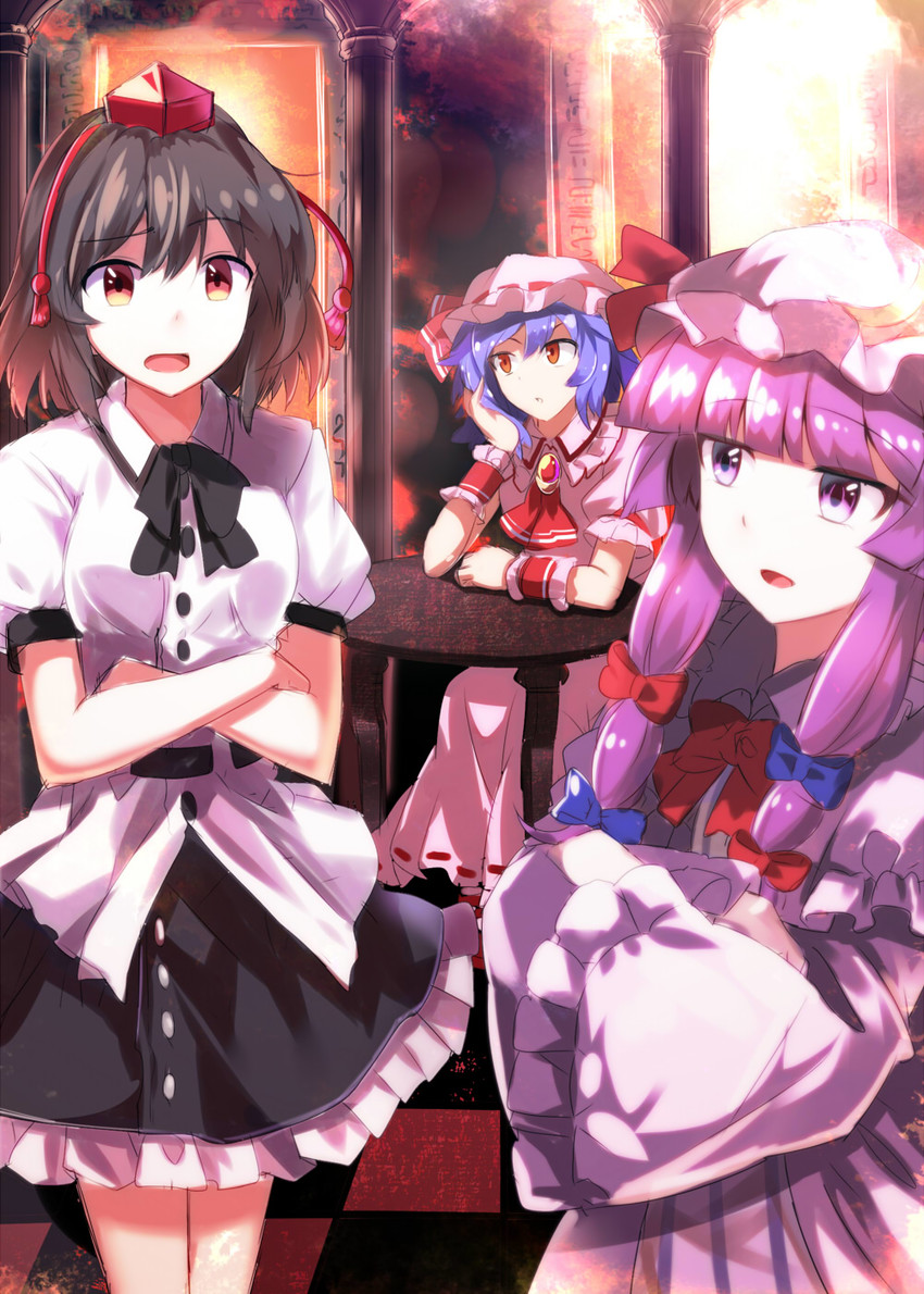 remilia scarlet, patchouli knowledge, and shameimaru aya (touhou) drawn by e.o.