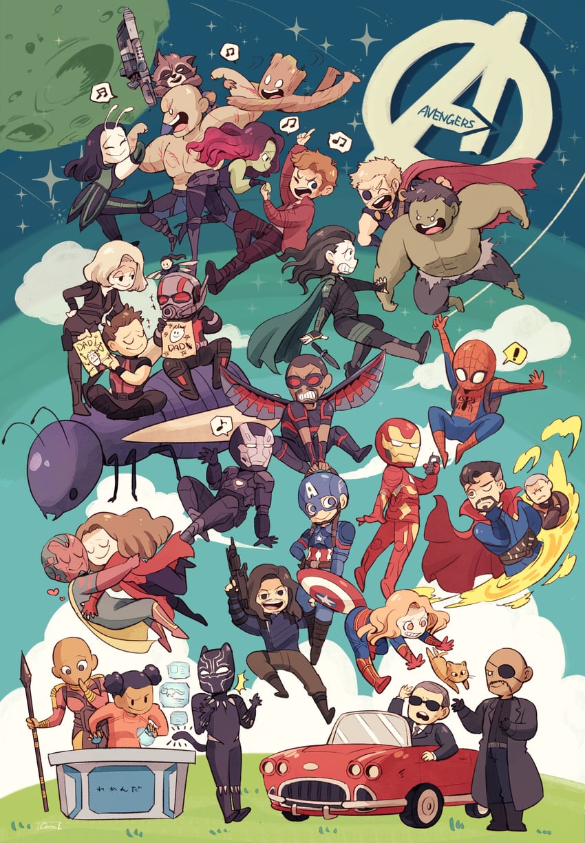 spider-man, steve rogers, captain america, iron man, bucky barnes, and 30 more (marvel and 6 more) drawn by amazou