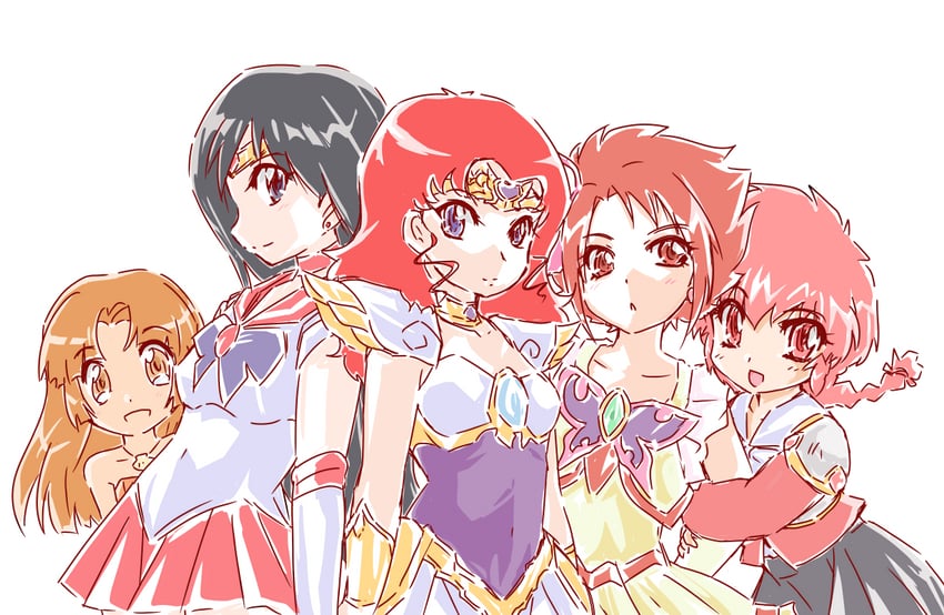 hino rei, sailor mars, natsuki rin, shidou hikaru, cure rouge, and 2 more (precure and 5 more) drawn by okuri_ookami