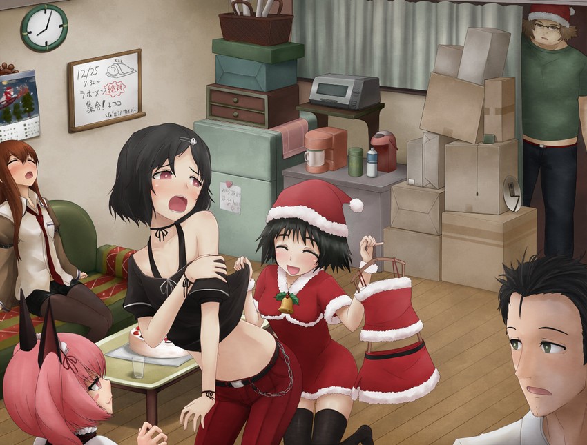 makise kurisu, okabe rintarou, shiina mayuri, urushibara luka, akiha rumiho, and 1 more (steins;gate) drawn by negija