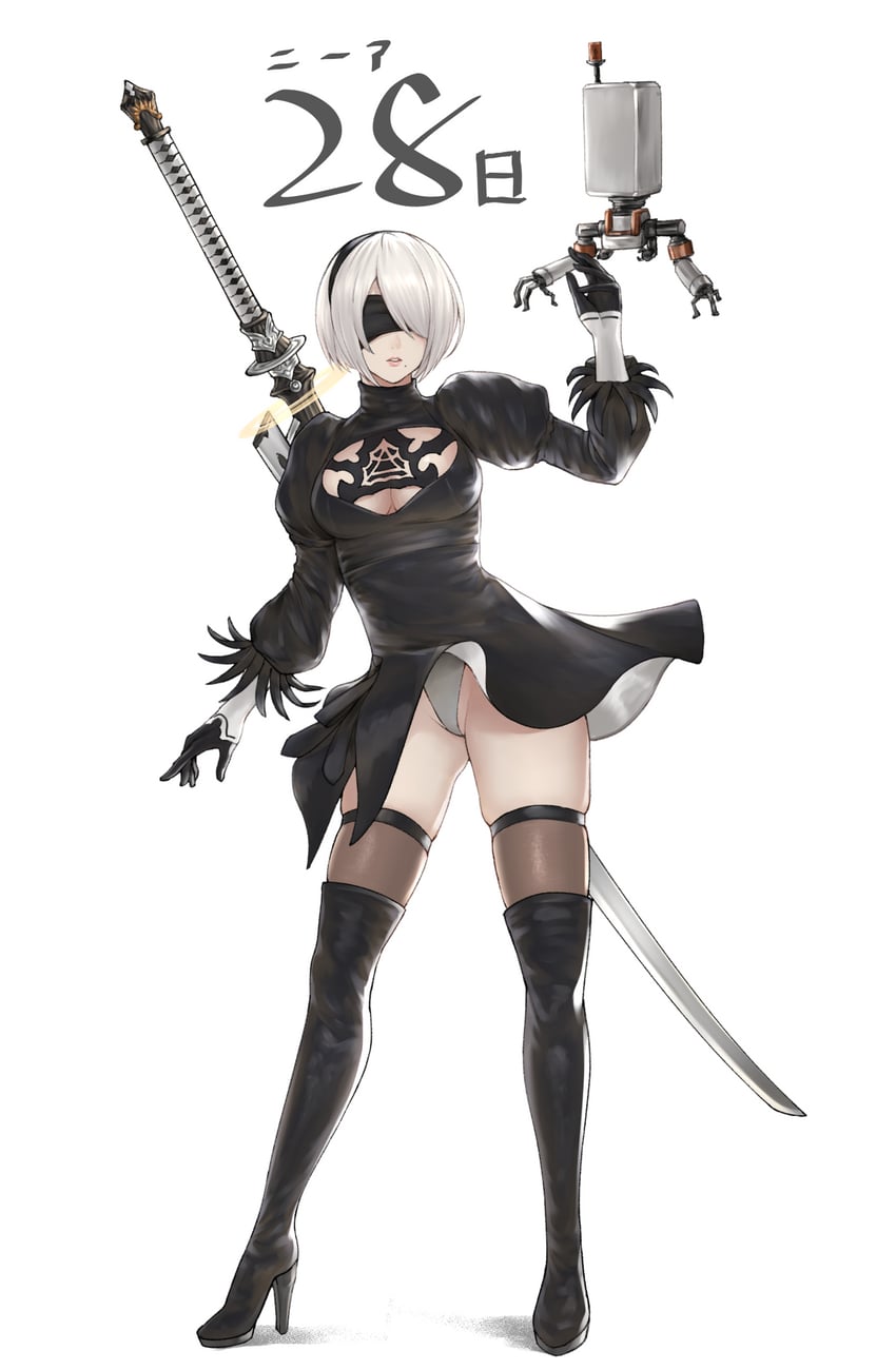 2b and pod (nier and 1 more) drawn by kurone_rinka