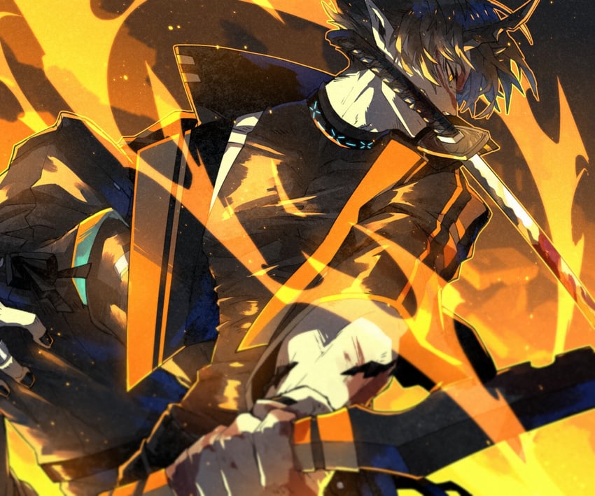 doctor and flamebringer (arknights) drawn by morini_ochiteru