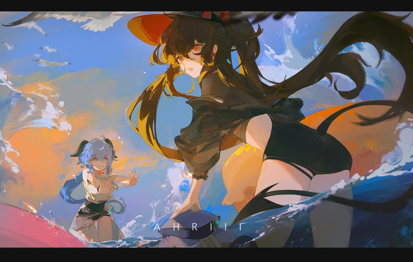 ganyu, hu tao, and qiqi (genshin impact) drawn by ahriii