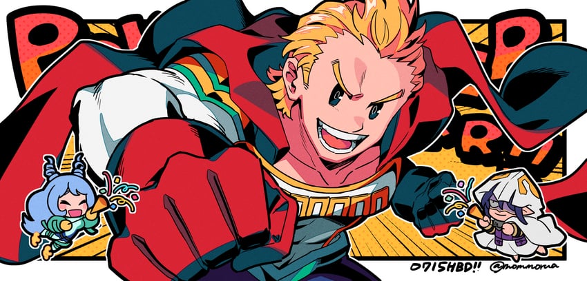 hado nejire, togata mirio, and amajiki tamaki (boku no hero academia) drawn by mommorua