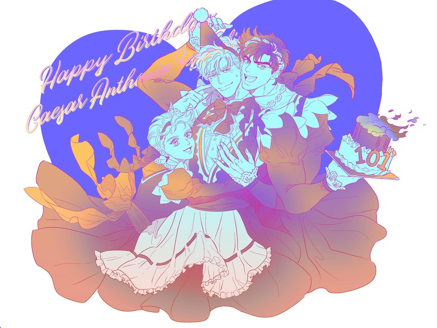 joseph joestar, caesar anthonio zeppeli, and suzi q (jojo no kimyou na bouken and 1 more) drawn by lemona633