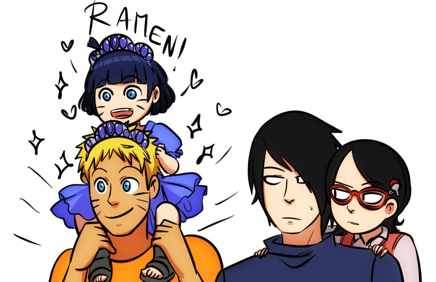 uzumaki naruto, uchiha sasuke, uchiha sarada, and uzumaki himawari (naruto) drawn by gabzillaz