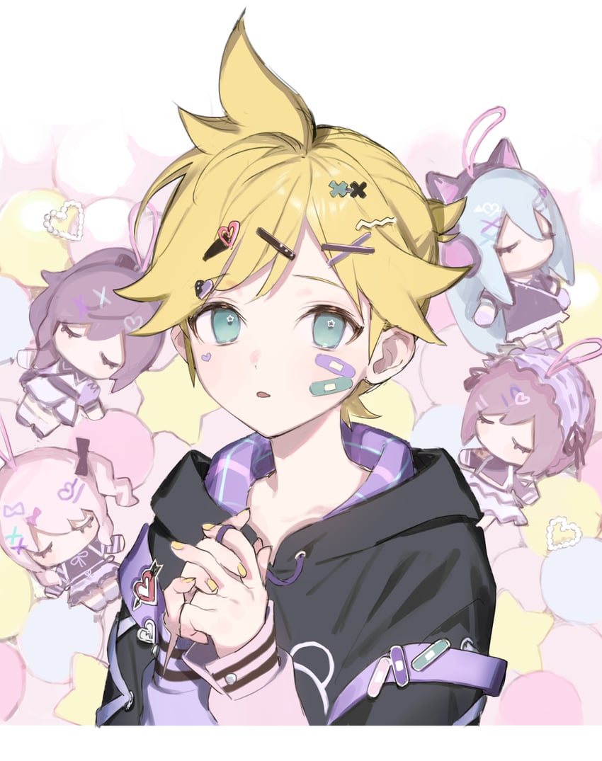 kagamine len, asahina mafuyu, shinonome ena, akiyama mizuki, yoisaki kanade, and 1 more (vocaloid and 1 more) drawn by naoko_(naonocoto)