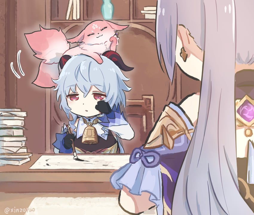 ganyu, yae miko, and keqing (genshin impact) drawn by xinzoruo