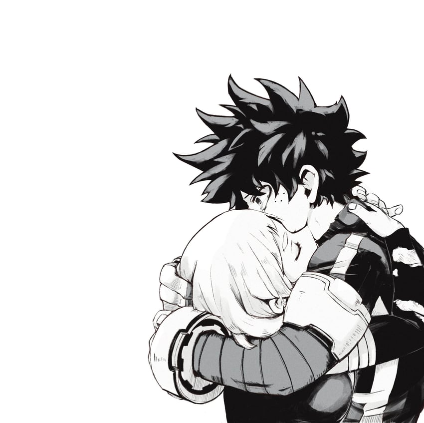 midoriya izuku and uraraka ochaco (boku no hero academia) drawn by reallyveverka