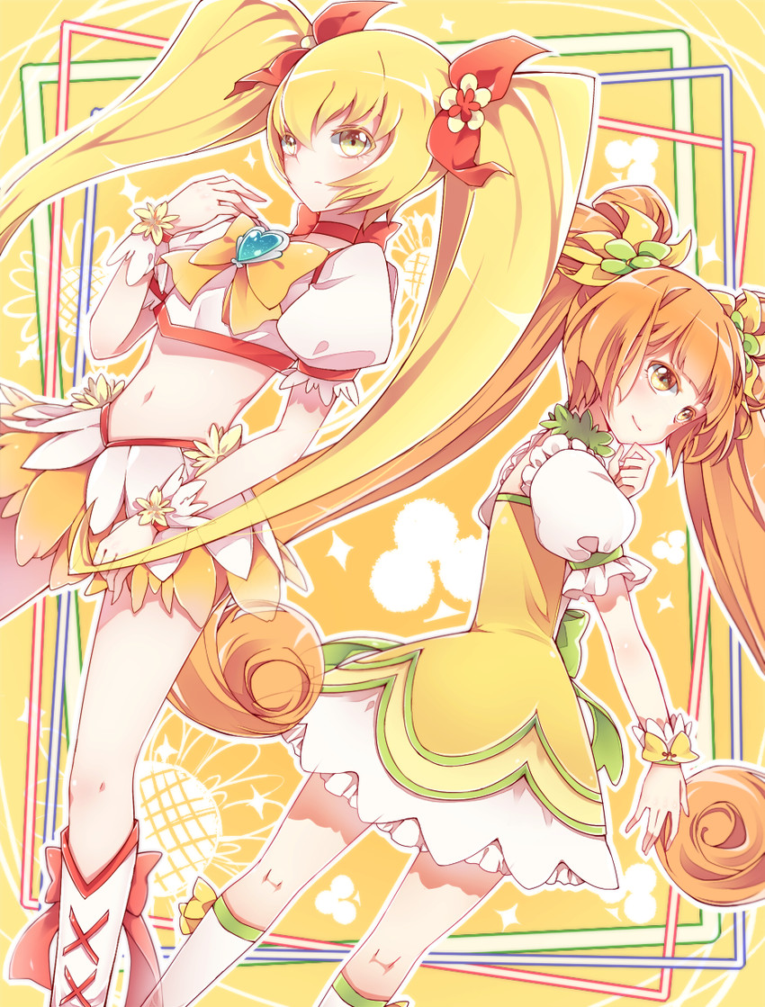 myoudouin itsuki, cure sunshine, yotsuba alice, and cure rosetta (precure and 2 more) drawn by anthiea