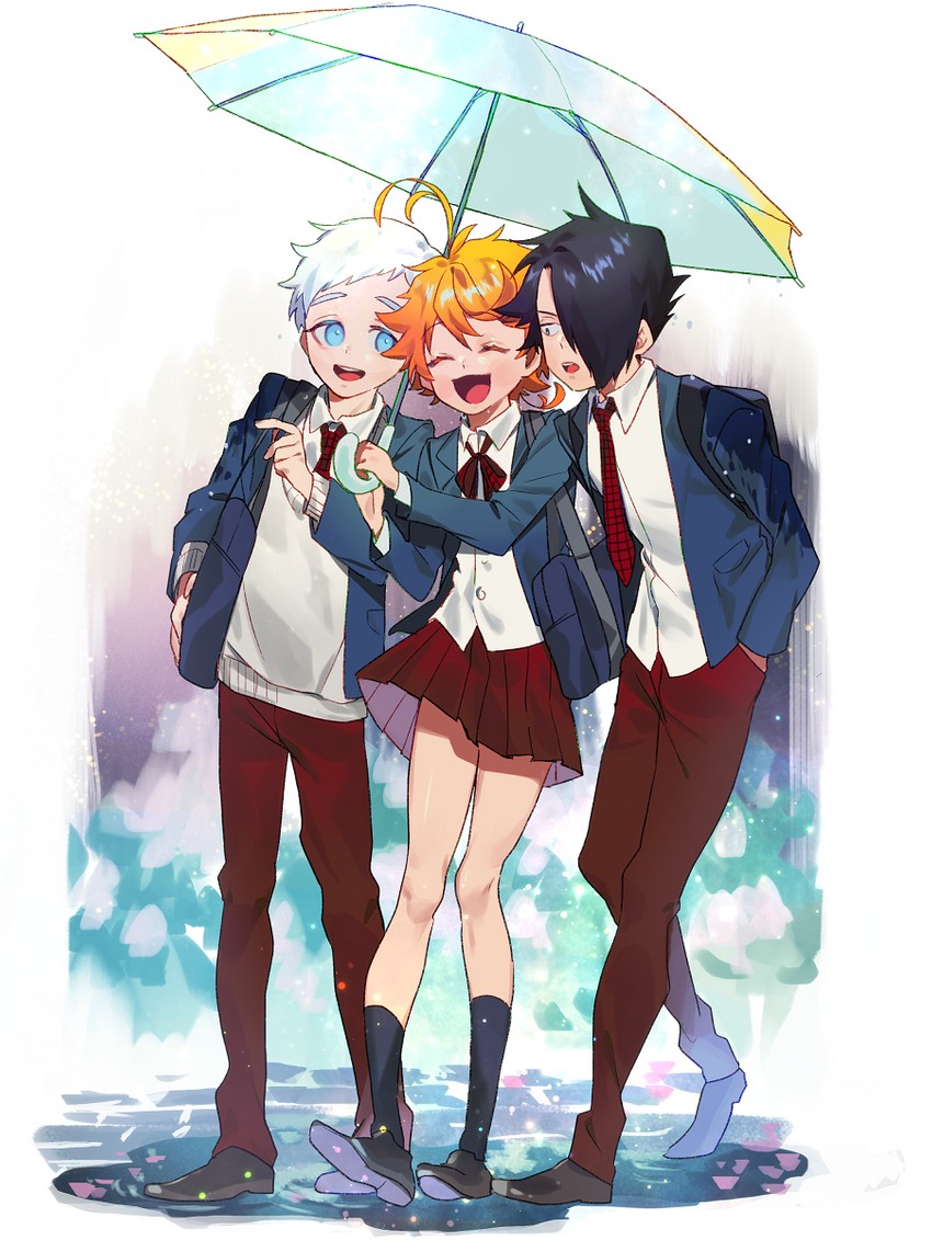 emma, norman, and ray (yakusoku no neverland) drawn by oushimaru