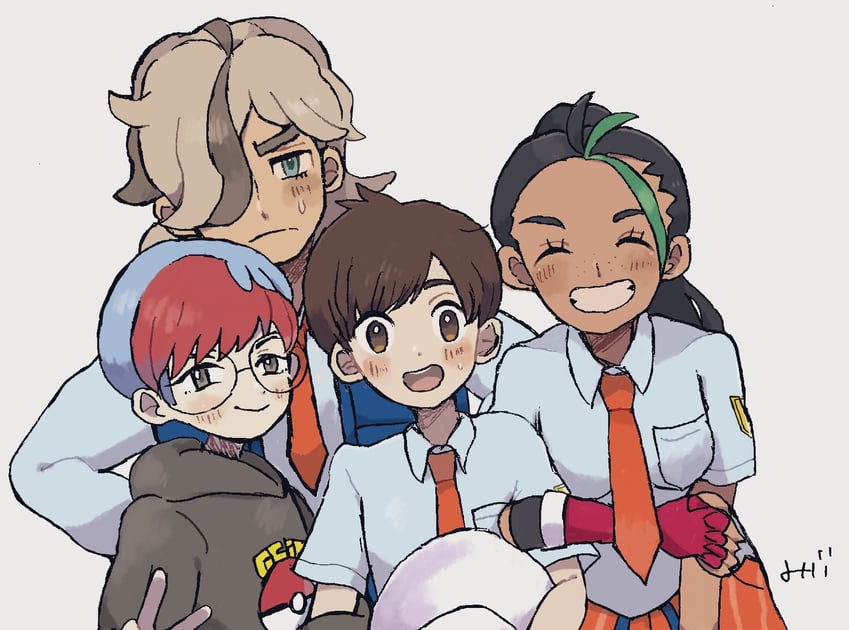 florian, nemona, arven, and penny (pokemon and 1 more) drawn by konoooc