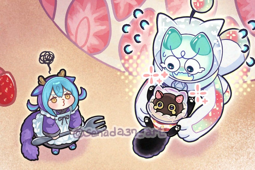 laundry dragonmaid, cupsie yummy, and yummy snatchy (yu-gi-oh!) drawn by senada37