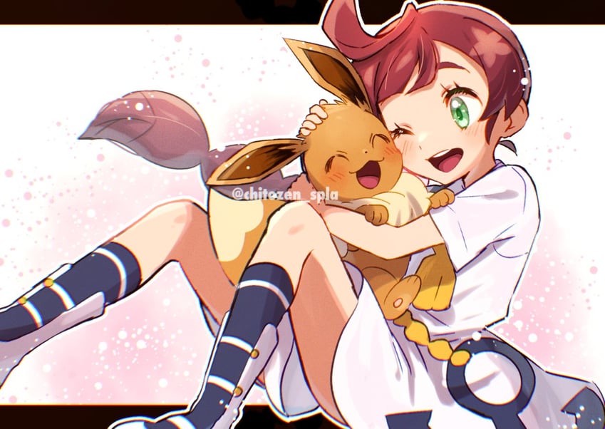 eevee and chloe (pokemon and 1 more) drawn by chitozen_(pri_zen)