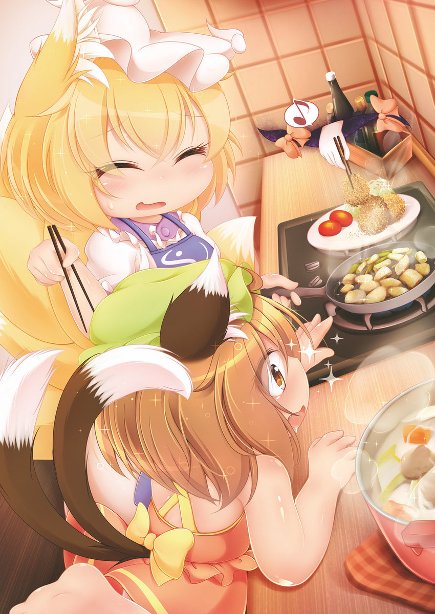 yakumo yukari, yakumo ran, and chen (touhou) drawn by kurumai