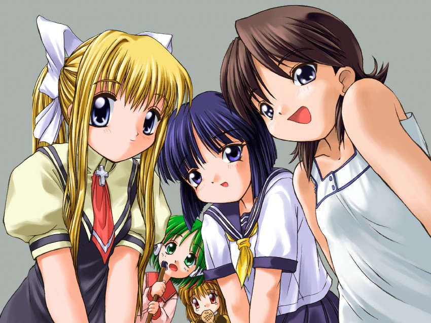 kamio misuzu, tsukimiya ayu, multi, kashiwagi kaede, and miidera tsukuyo (kanon and 4 more) drawn by bosshi