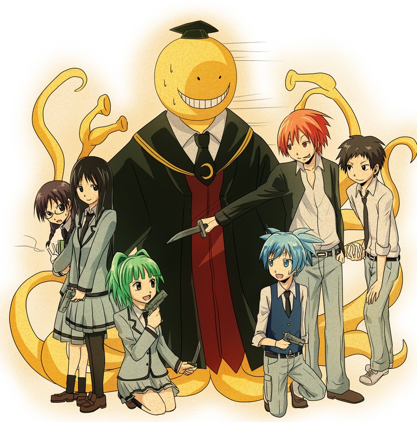 shiota nagisa, akabane karma, koro-sensei, kayano kaede, okuda manami, and 2 more (ansatsu kyoushitsu) drawn by naname_(syurink)