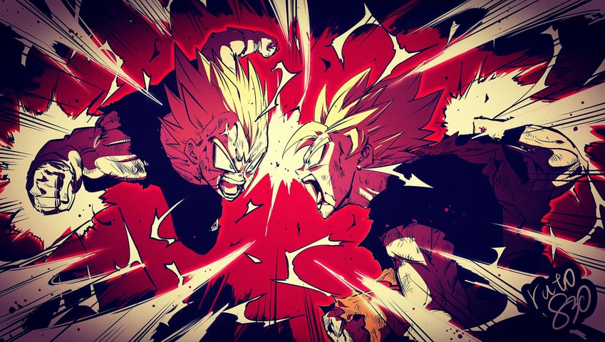 son goku, vegeta, and majin vegeta (dragon ball and 1 more) drawn by ruto830