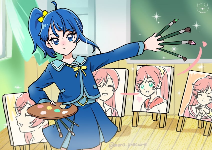 sora harewataru and nijigaoka mashiro (precure and 1 more) drawn by moro_precure