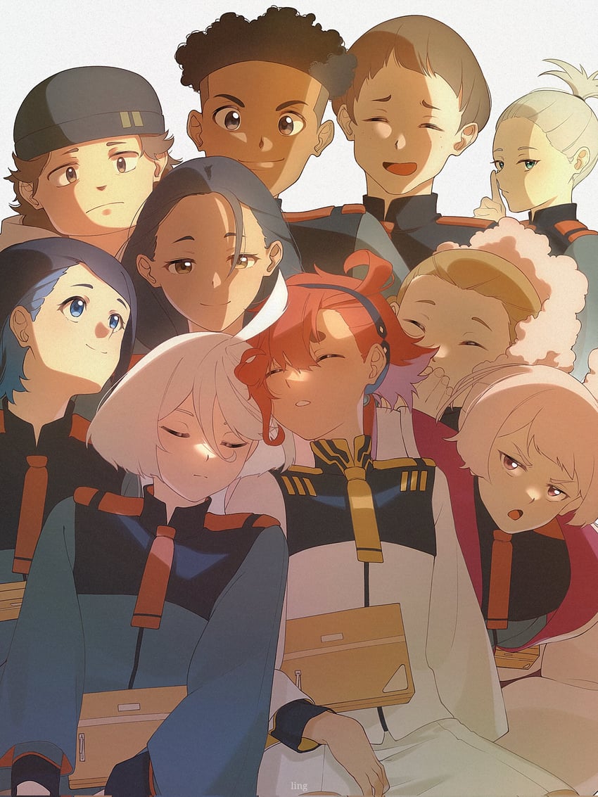 suletta mercury, miorine rembran, chuatury panlunch, nika nanaura, lilique kadoka lipati, and 5 more (gundam and 1 more) drawn by ling_(chaaaaanhikari)