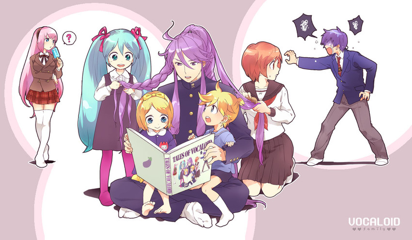 hatsune miku, kagamine rin, kagamine len, megurine luka, kaito, and 2 more (vocaloid) drawn by utako
