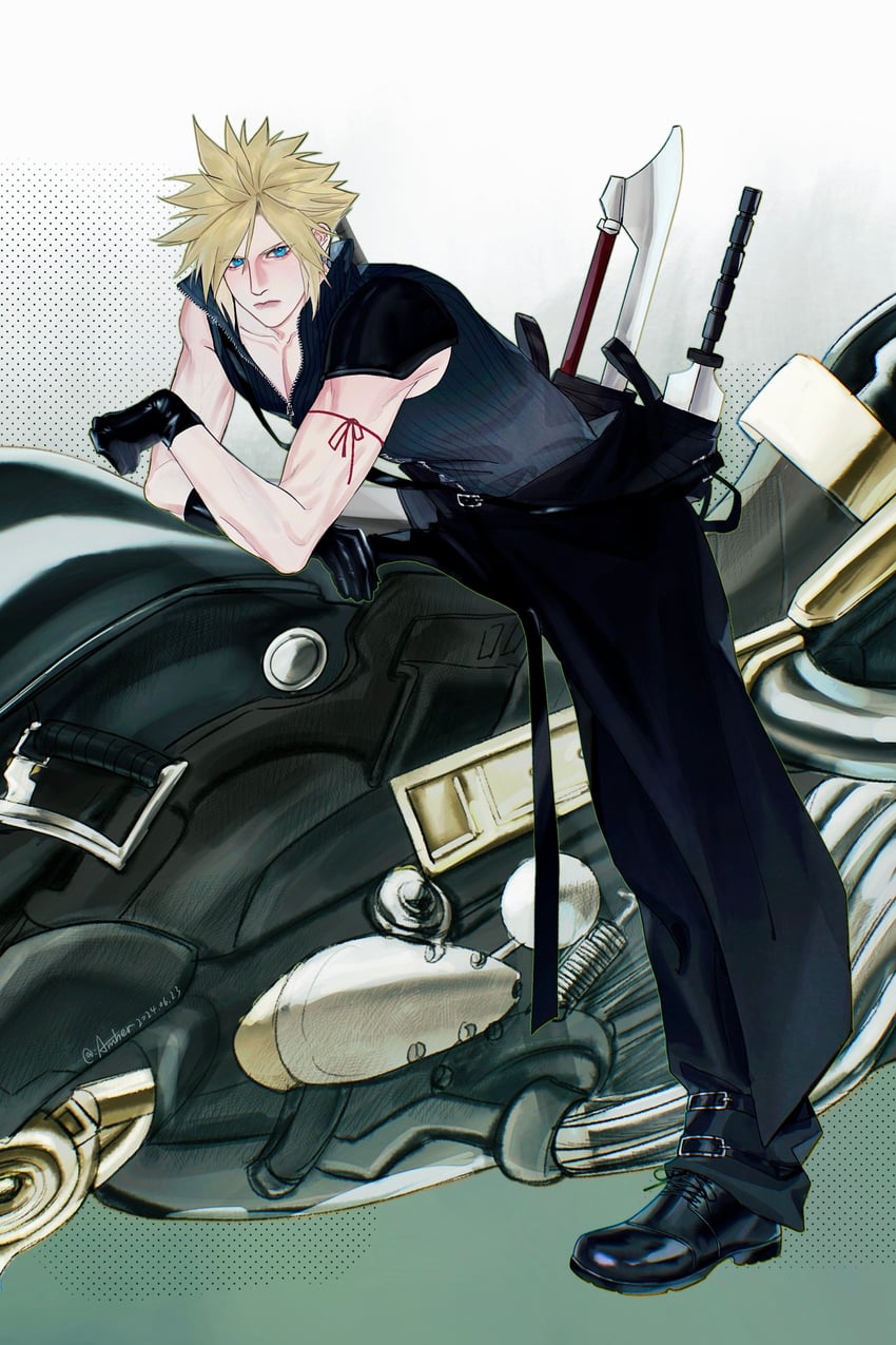 cloud strife and fenrir (final fantasy and 2 more) drawn by aaamber_22