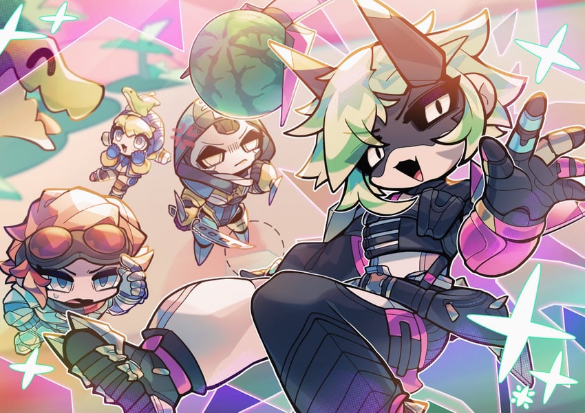 wattson, nessie, ash, horizon, and alter (apex legends) drawn by rice_sugois