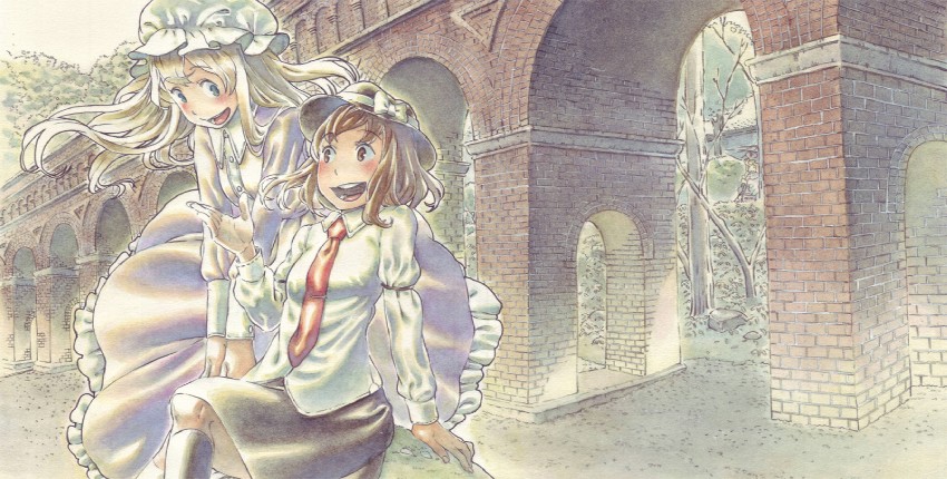 yakumo yukari, usami renko, and maribel hearn (touhou) drawn by raian